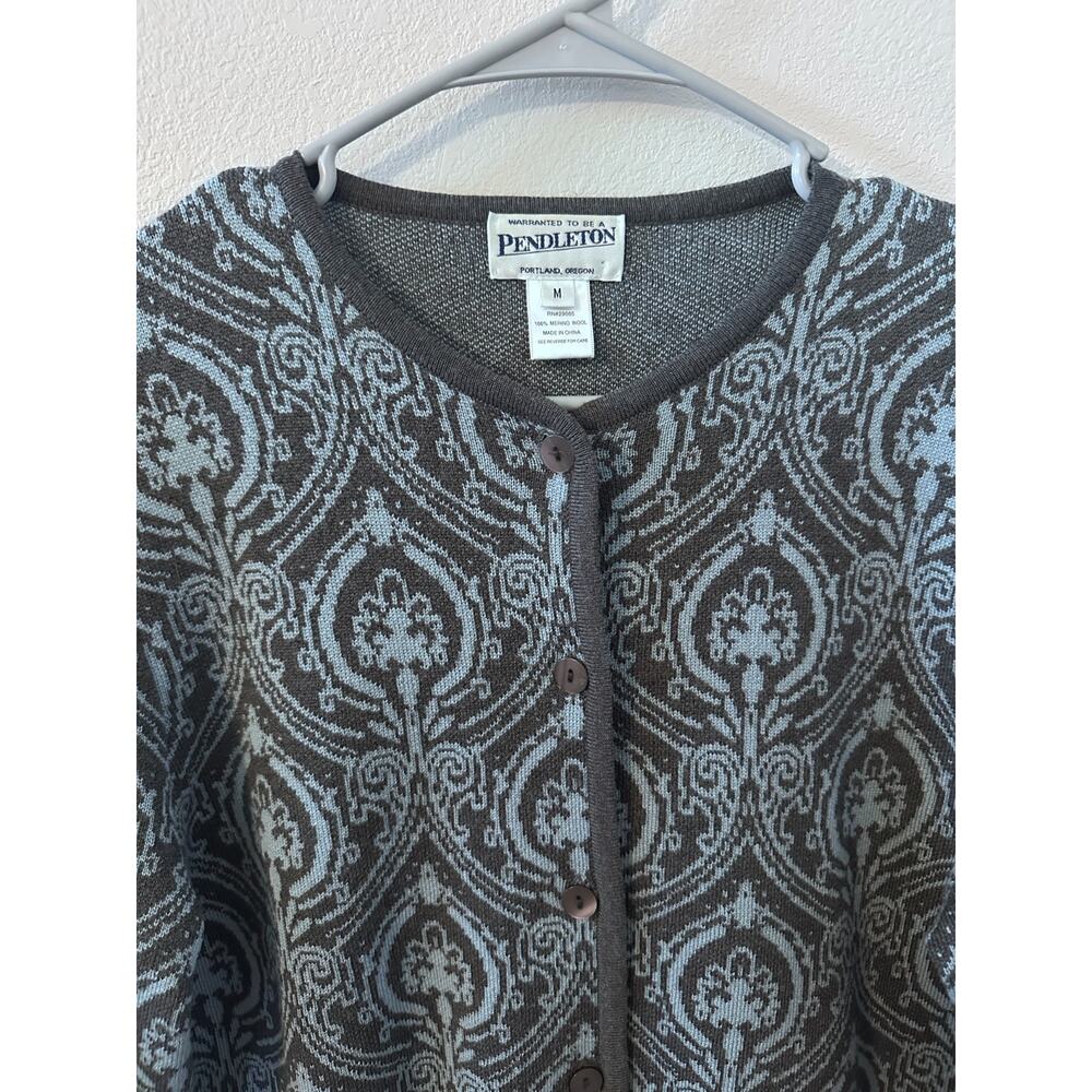 Pendleton Medium 100% Merino Wool Cardigan Gray Blue Button Front Sweater - Picture 3 of 5